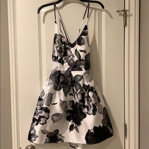 Crystal Doll Black and White Floral V-neck Dress